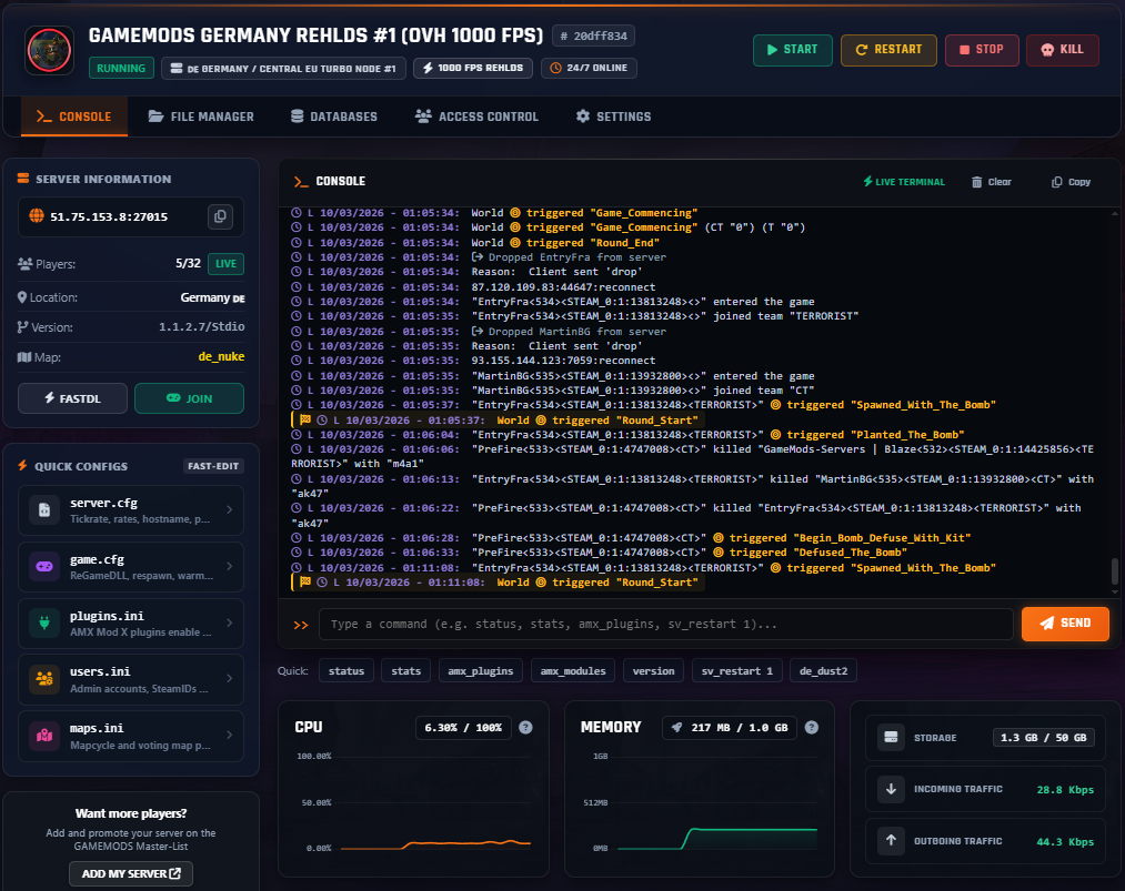 CS 1.6 Game Server Control Panel
