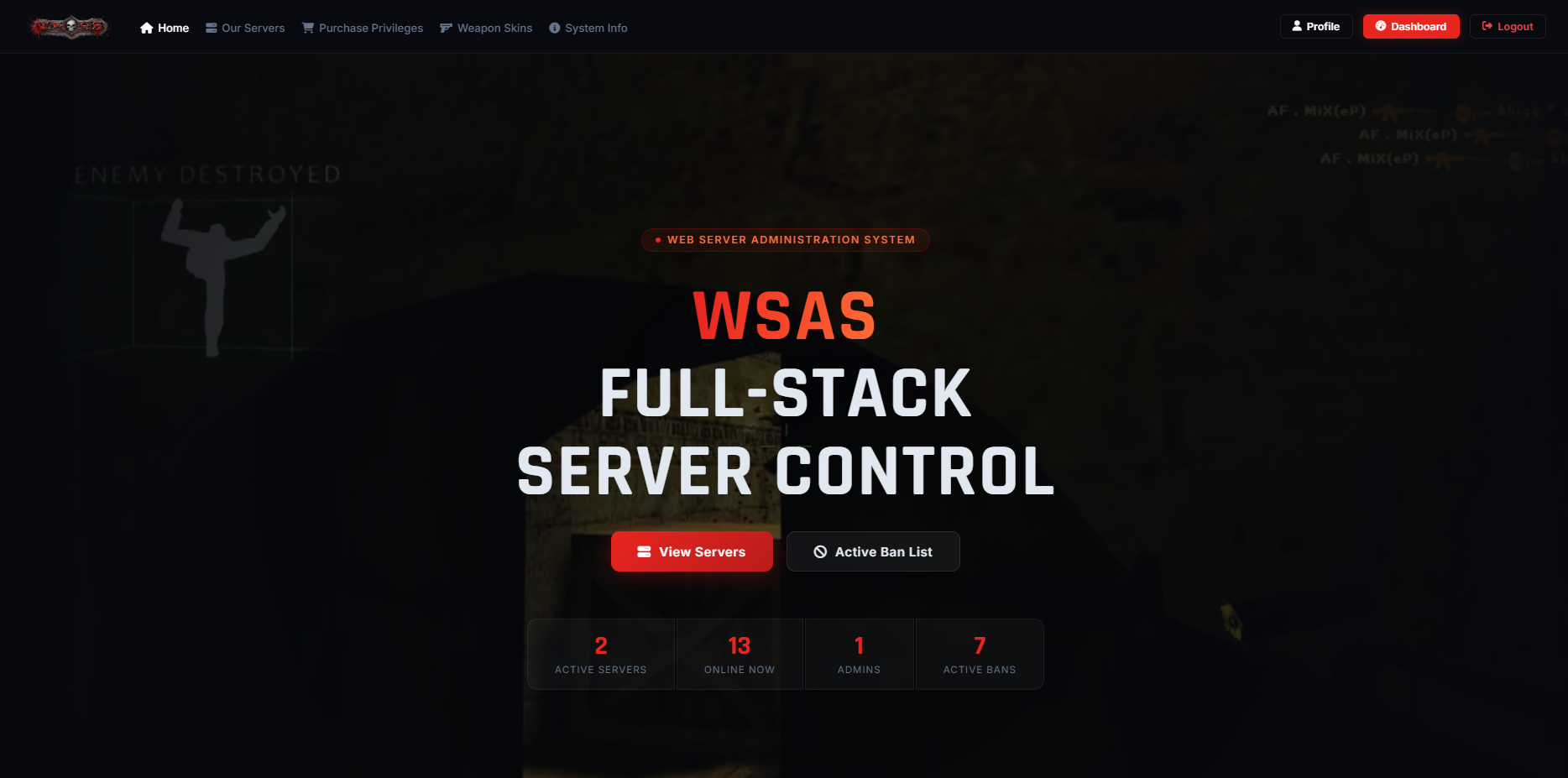 AMXX WSAS - CS 1.6 Admin Server Management & Web Panel