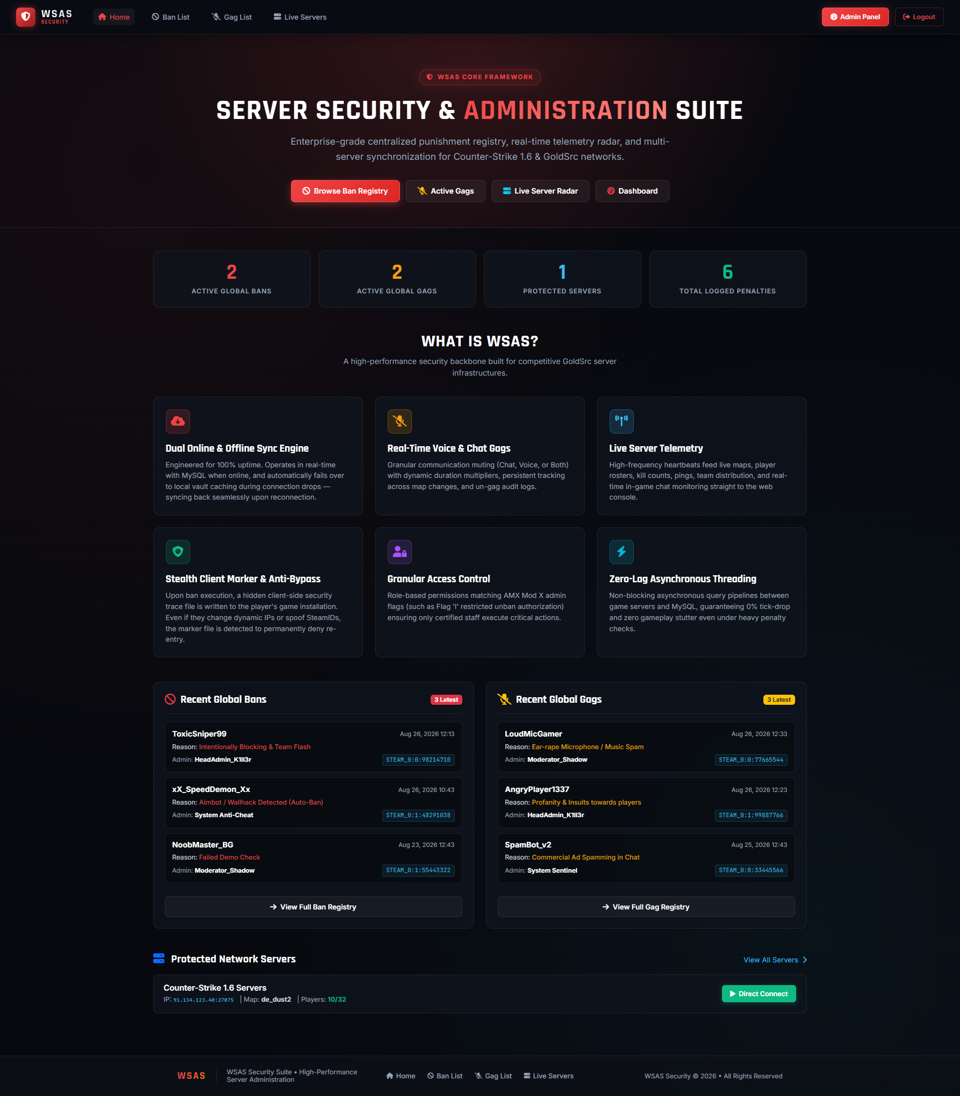 AMXX WSAS CS 1.6 Bans & Gags Management & Web Panel